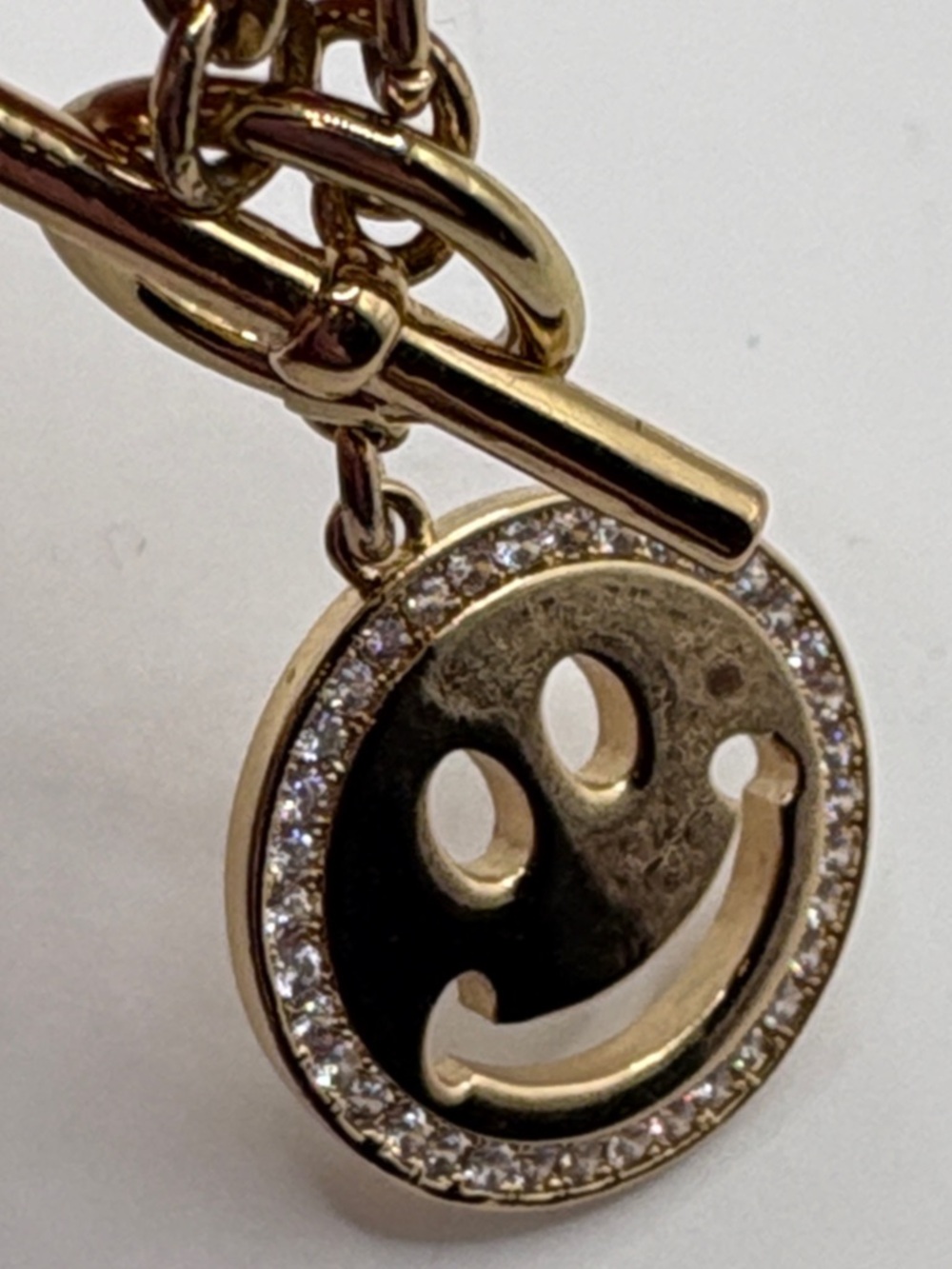 Gold Smiley Face Pendant Necklace - Gold Toggle Paperclip 18” - Picture 9 of 9